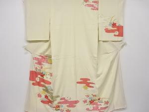 アンティーク　霞に花模様刺繍着物